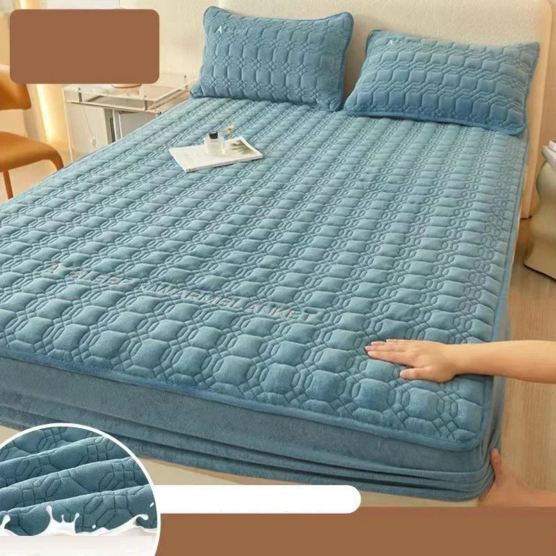 Bed Sheet Quilted Throw Mattress Cover Winter Elastic Fitted Sheet Protector Full Queen King Lençol De Cama Casal Frete Gratis