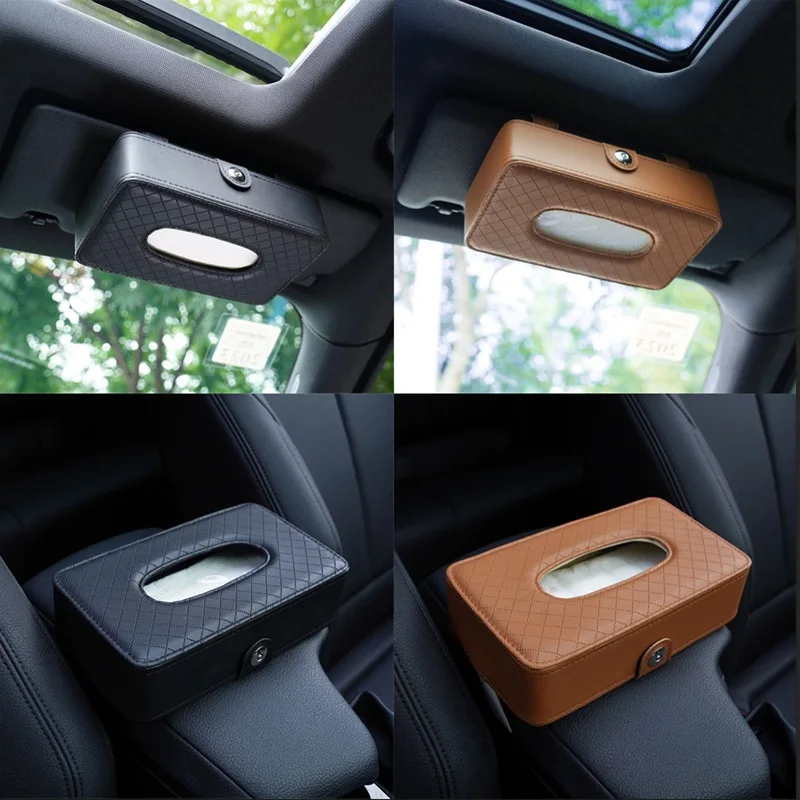 Leather Sun Visor Napkin Box Holder Hanging Car Mask Holder Shading Tissue Case Organizer Auto Storage Decoration Craft Ornament