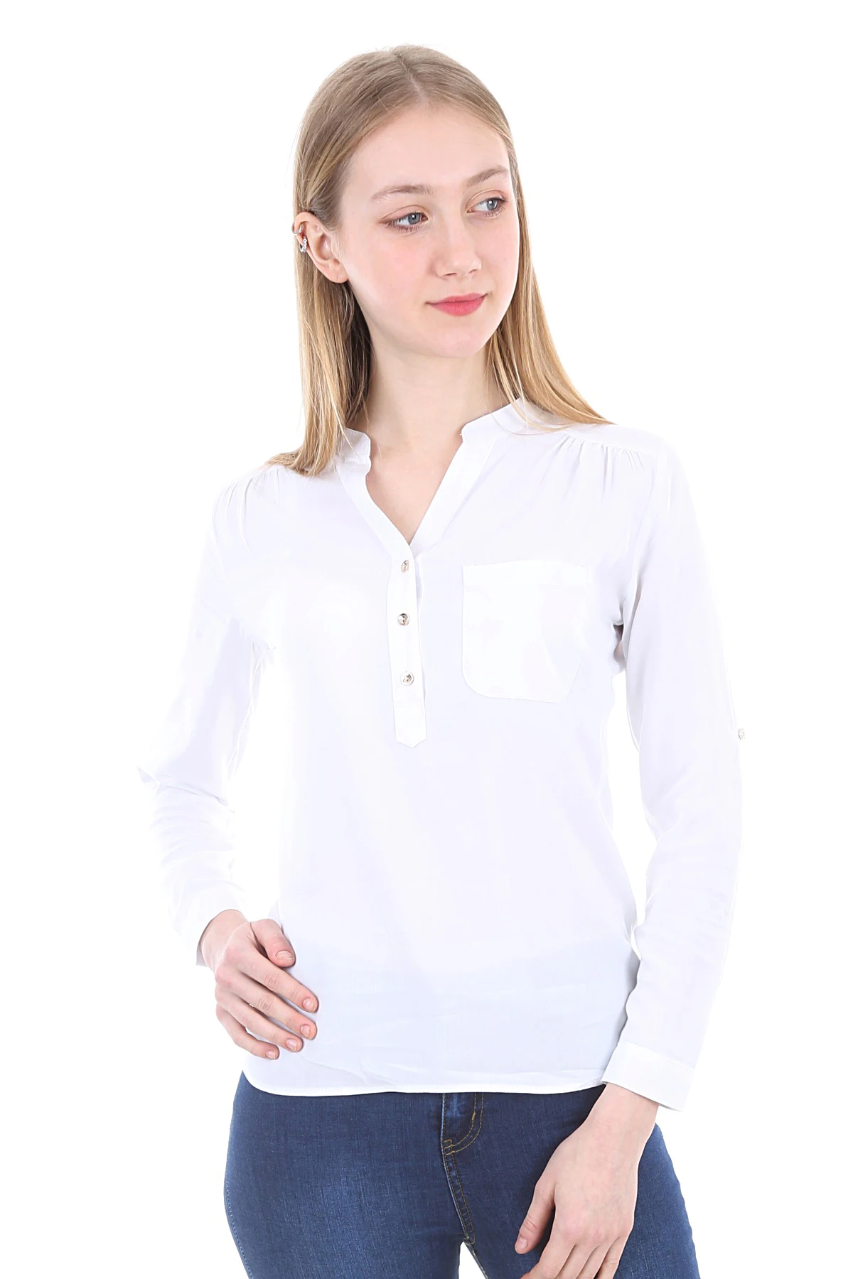 

HAKİM COLLAR SINGLE CEPLİ SHIRT 2021 Spring autumn women's shirt blouse street shirt new simple office lady long sleeve blouse