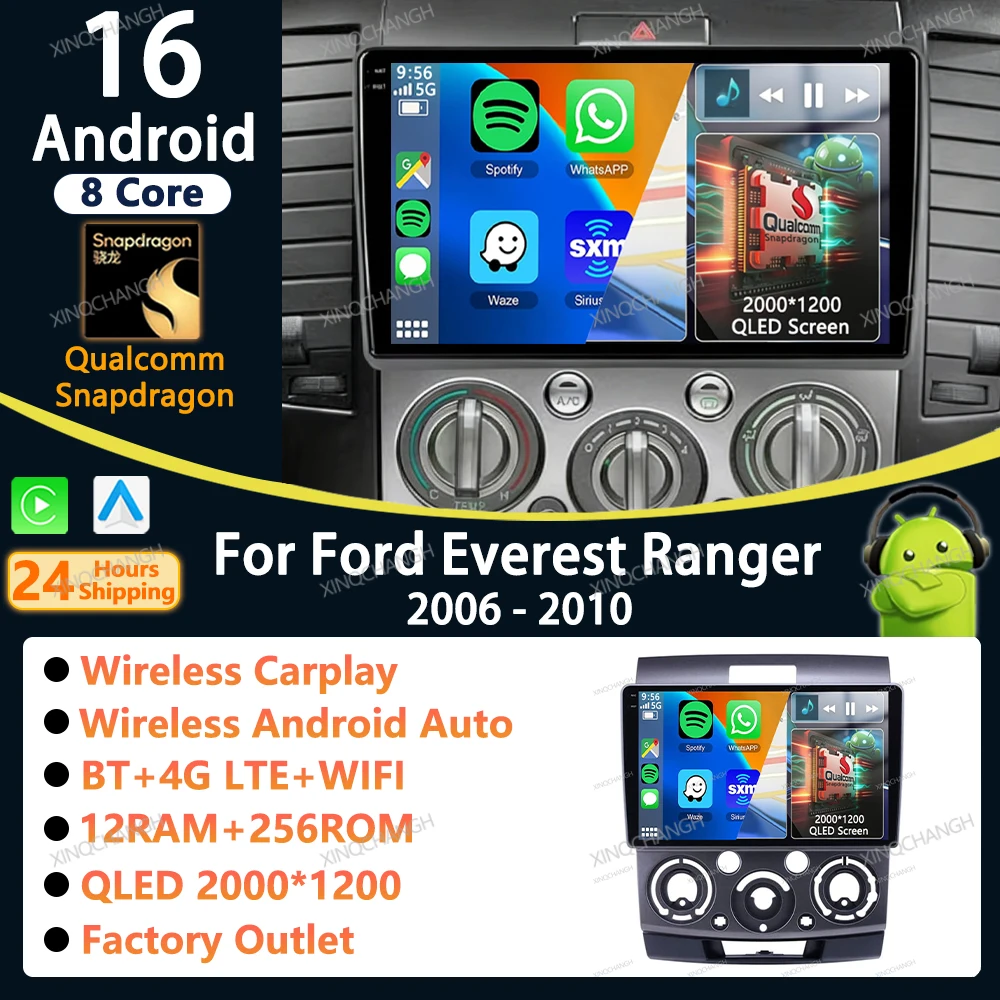 

Автомагнитола Android 16 с Carplay и Auto для Ford Everest Ranger Mazda BT50 BT-50 2006-2010, комплект для установки в приборную панель, аудиосистема