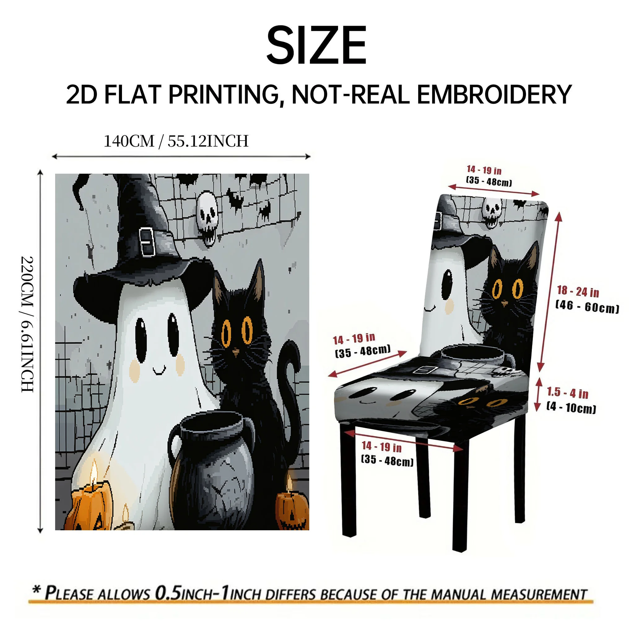 2/4/6 pcs Halloween style stretch dining chair cover skull ghost pumpkin face print removable chair cover party home decoration