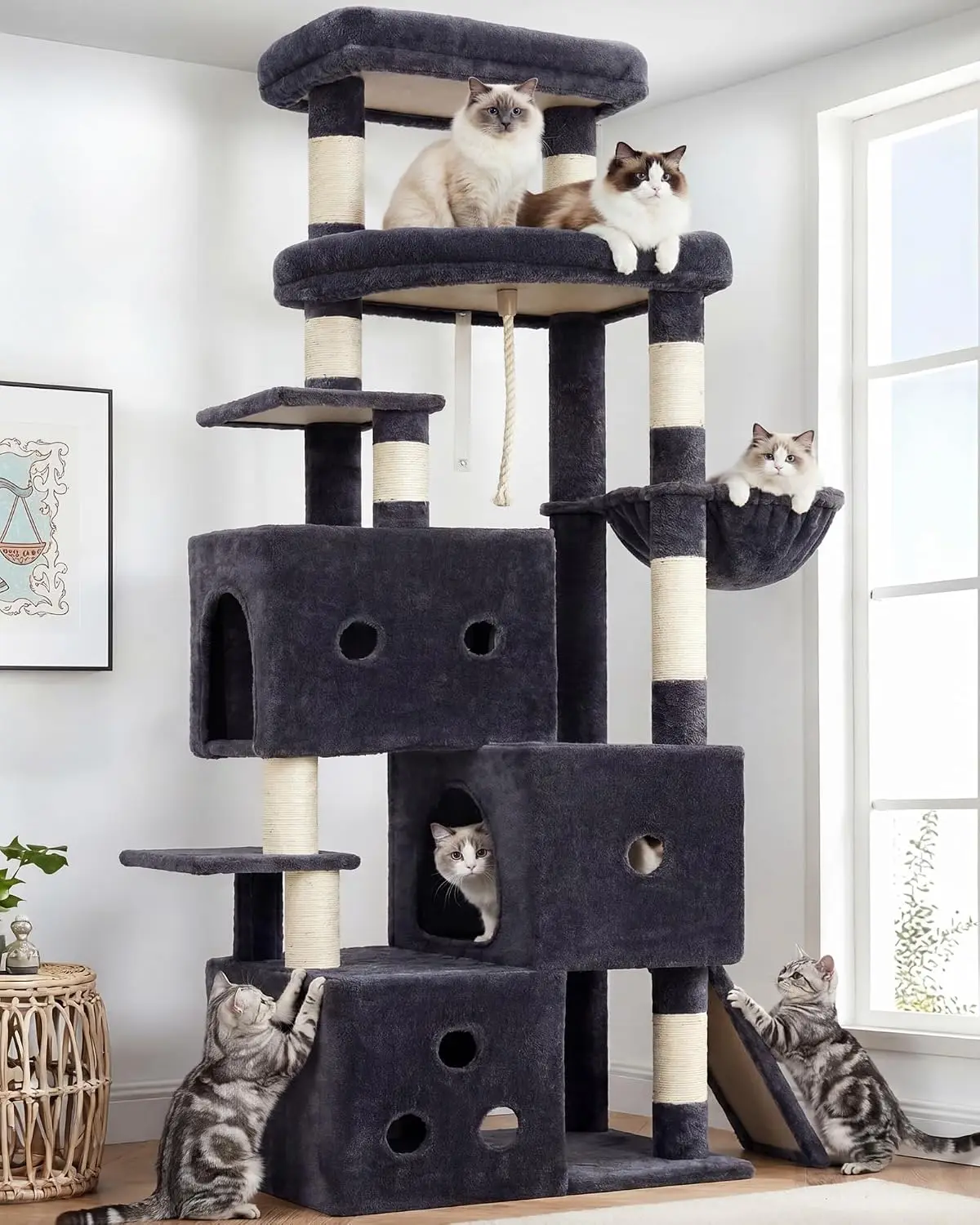 Streamlined 74-Inch Cat Tower and Cat Tree for Large Cats