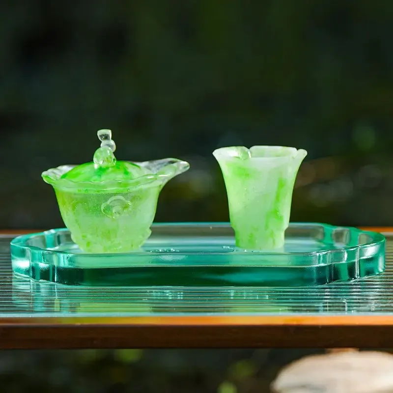 Ancient dewaxing glazed Ruyi tea tray pot bearing rectangular dry bubble tray surrounding crystal