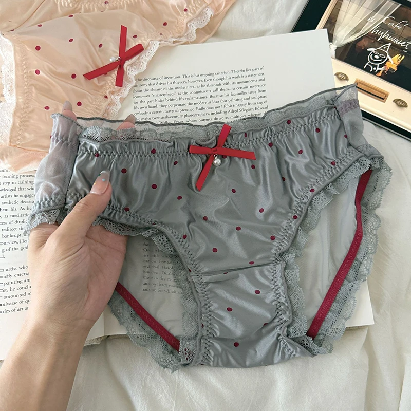 المرأة مثير الصيف شبكة تنفس شفافة سلس سراويل الحلو لطيف القوس نقطة اللؤلؤ منخفضة الخصر السروال مرونة Breifs