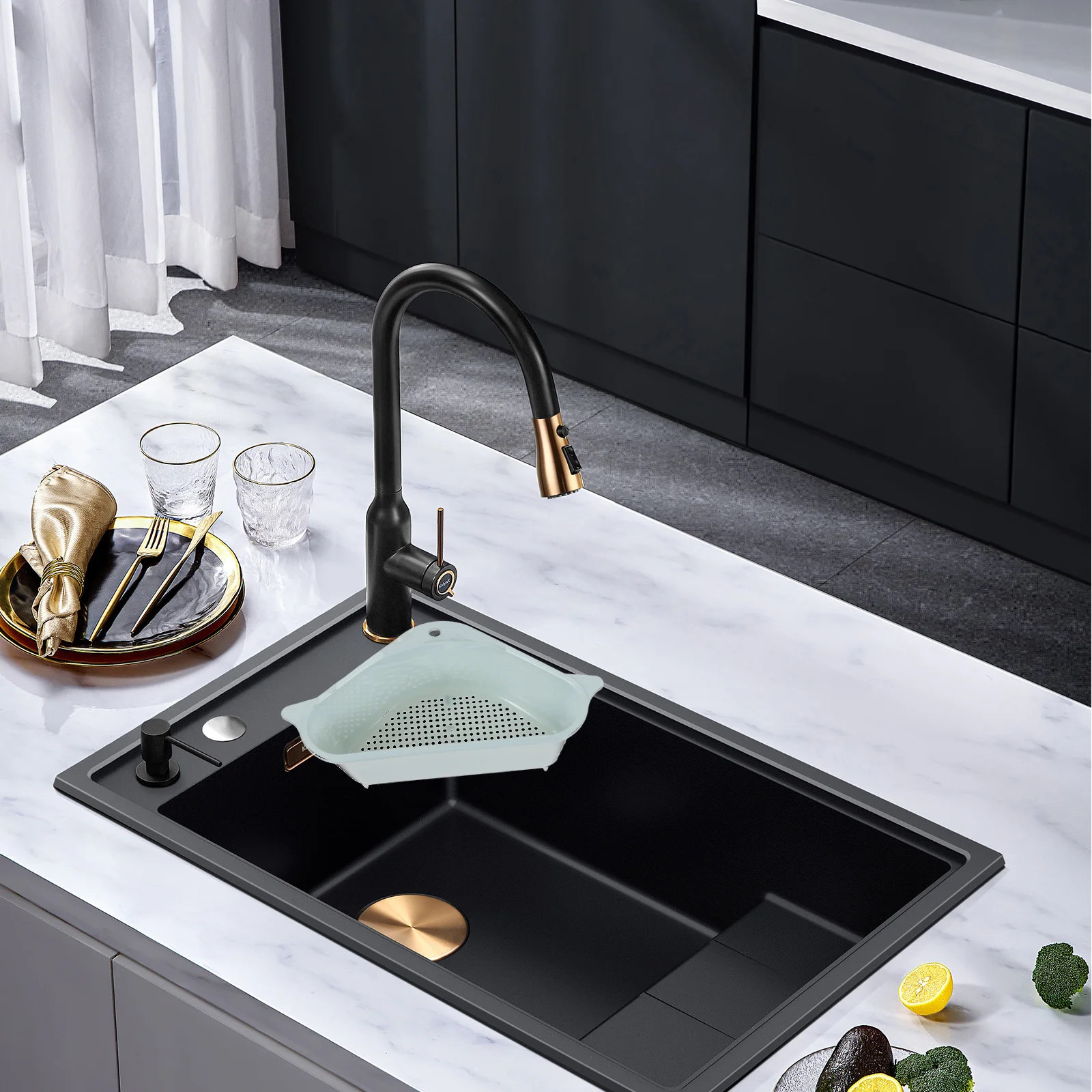 

Triangular Sink Strainer Basket Kitchen Storage Rack Draining Holder Multifunctional Sink Drainer Corner Holder Premium Plastic
