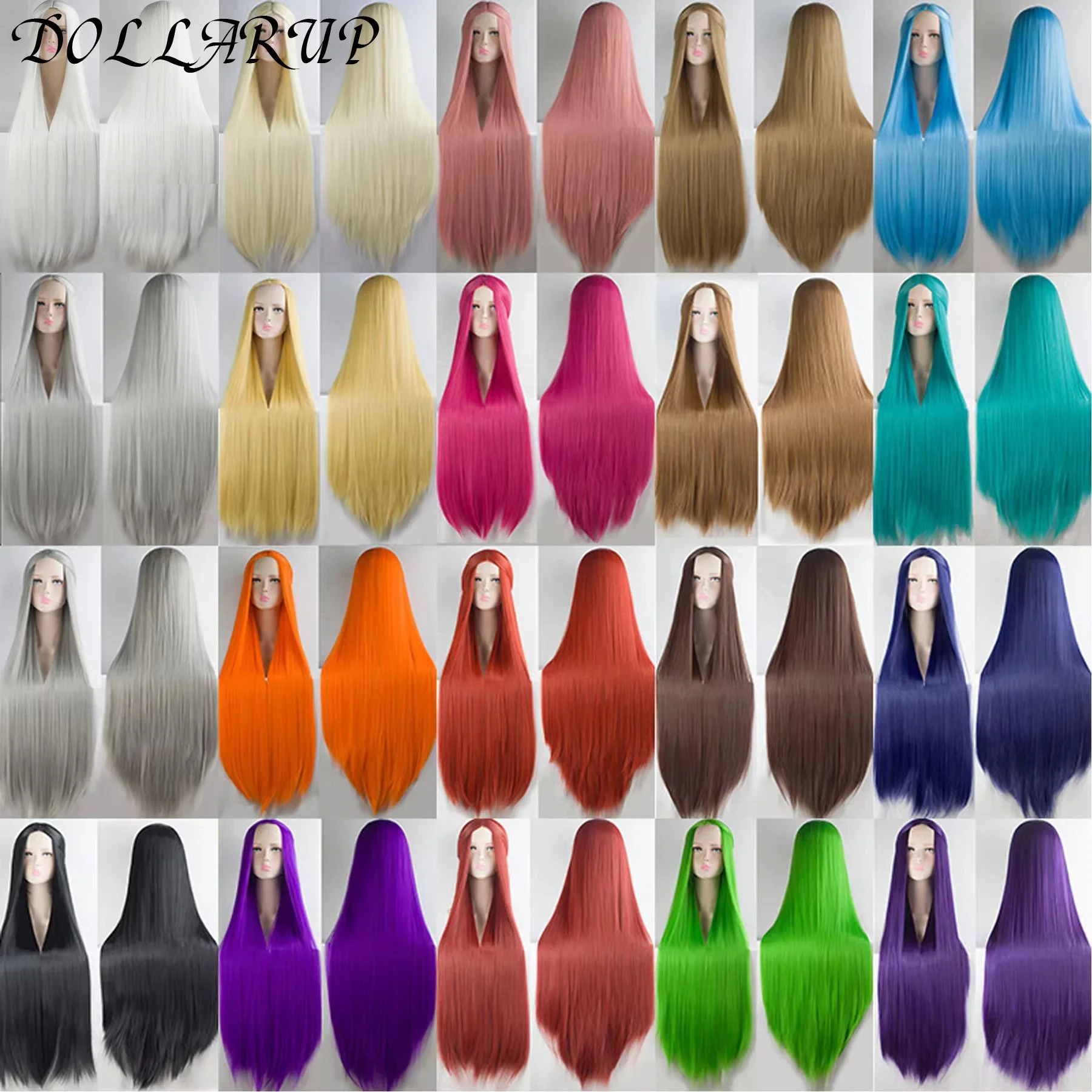 JKL 100CM Synthetic Long Straight Cosplay Wig With Bangs Woman Anime Ombre Wig Pink Green Gold Heat Resistant Wig