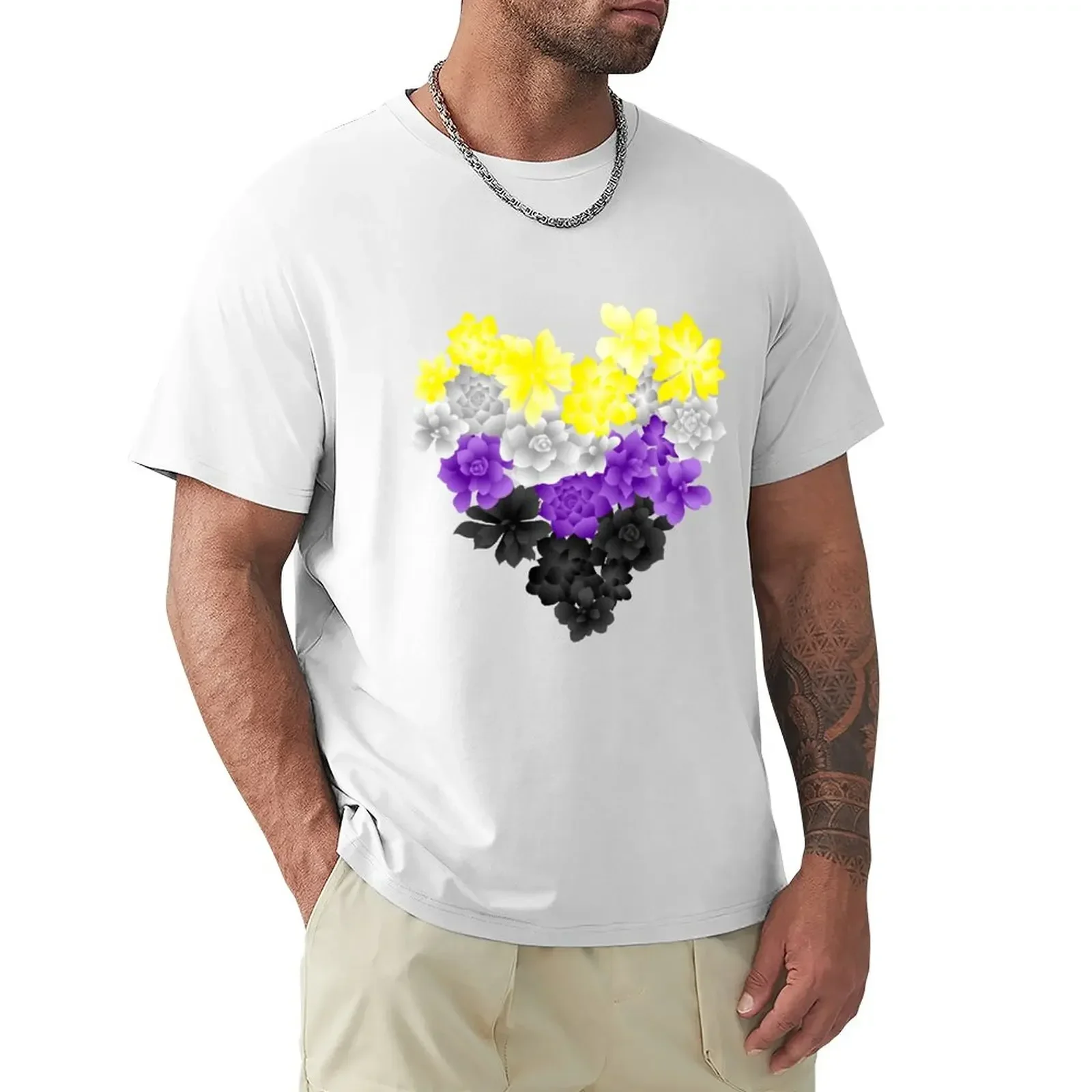 Banded Non-Binary Succulent Heart T-Shirt quick drying plain summer tops graphics mens cotton t shirts