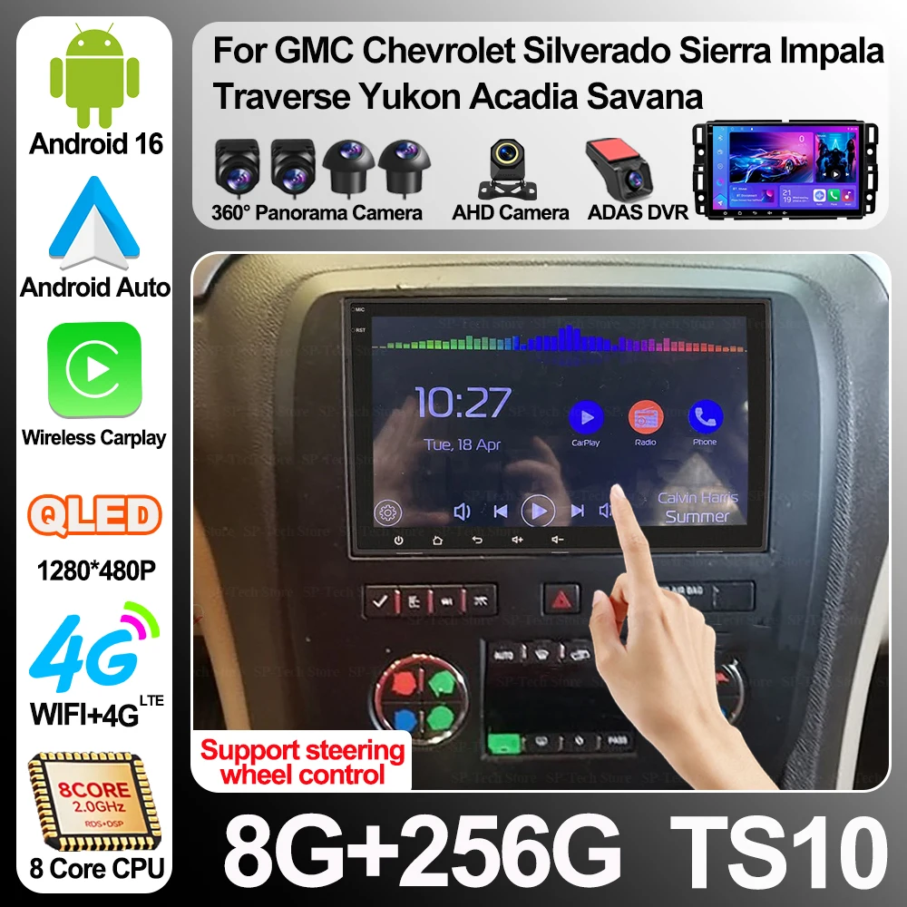 Radio Multimedia con Reproductor de Video, GPS, Wifi 5G para Autos Android 16 para Gmc Chevrolet Silverado Sierra Impala Traverse Yukon Acadia Savana