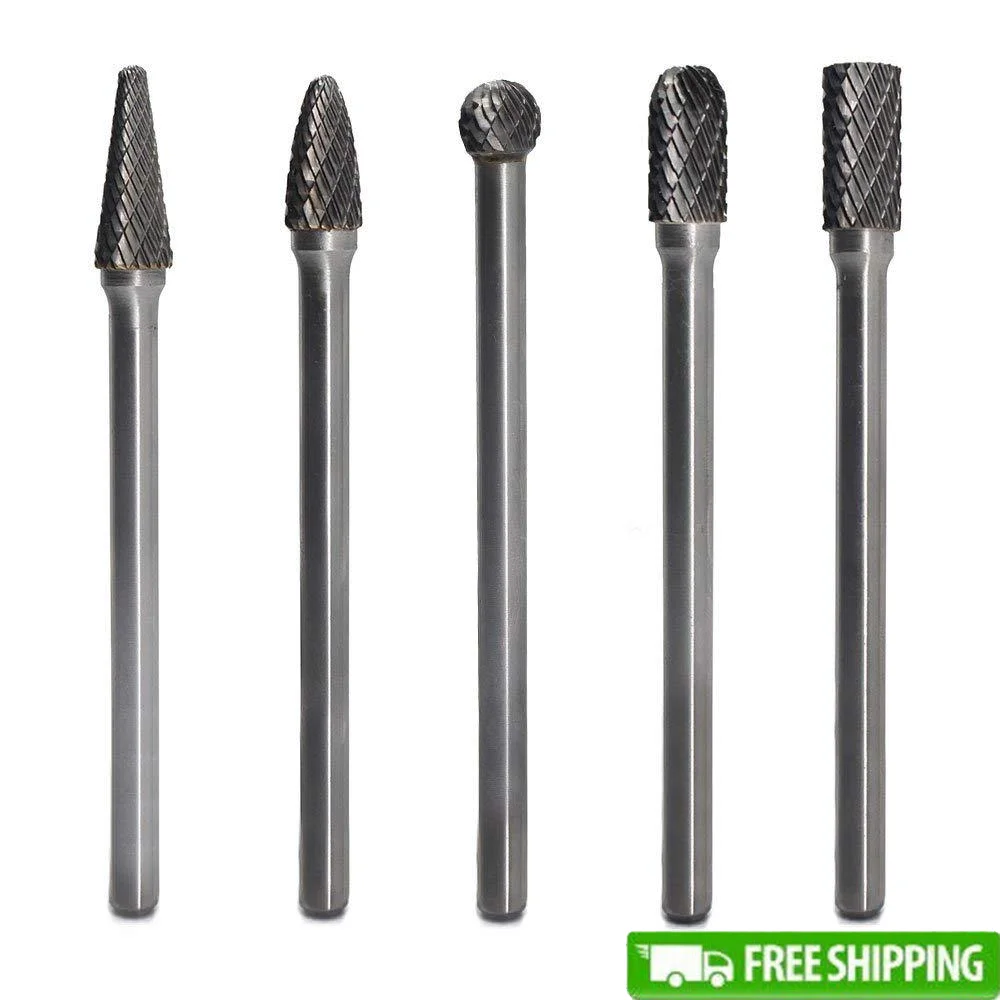 Tungsten Carbide Burrs Set 5pcs Extended Long Shank Die Grinder Tool Kit Metal Work Wood Carving Sculpting