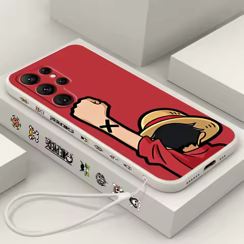 Cartoon One Piece Luffy Zoro For Samsung Galaxy S25 S24 S23 S22 S21 S20 Plus Ultra FE 5G Liquid Left Rope Cover Phone Case