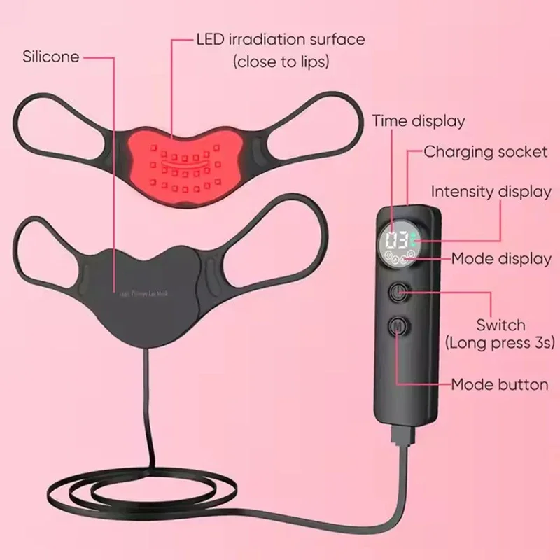 Photon Beauty Lip Device 4 Modes Colors Infrared Lights Therapy Home Use Wearable Silicone LED Light Beauty Lip Mask USB Charger