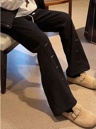 

Bla Corduroy Flared Casual Pants Men Spring Autumn American Sports Sweatpants Embroidered Straight Loose Trousers