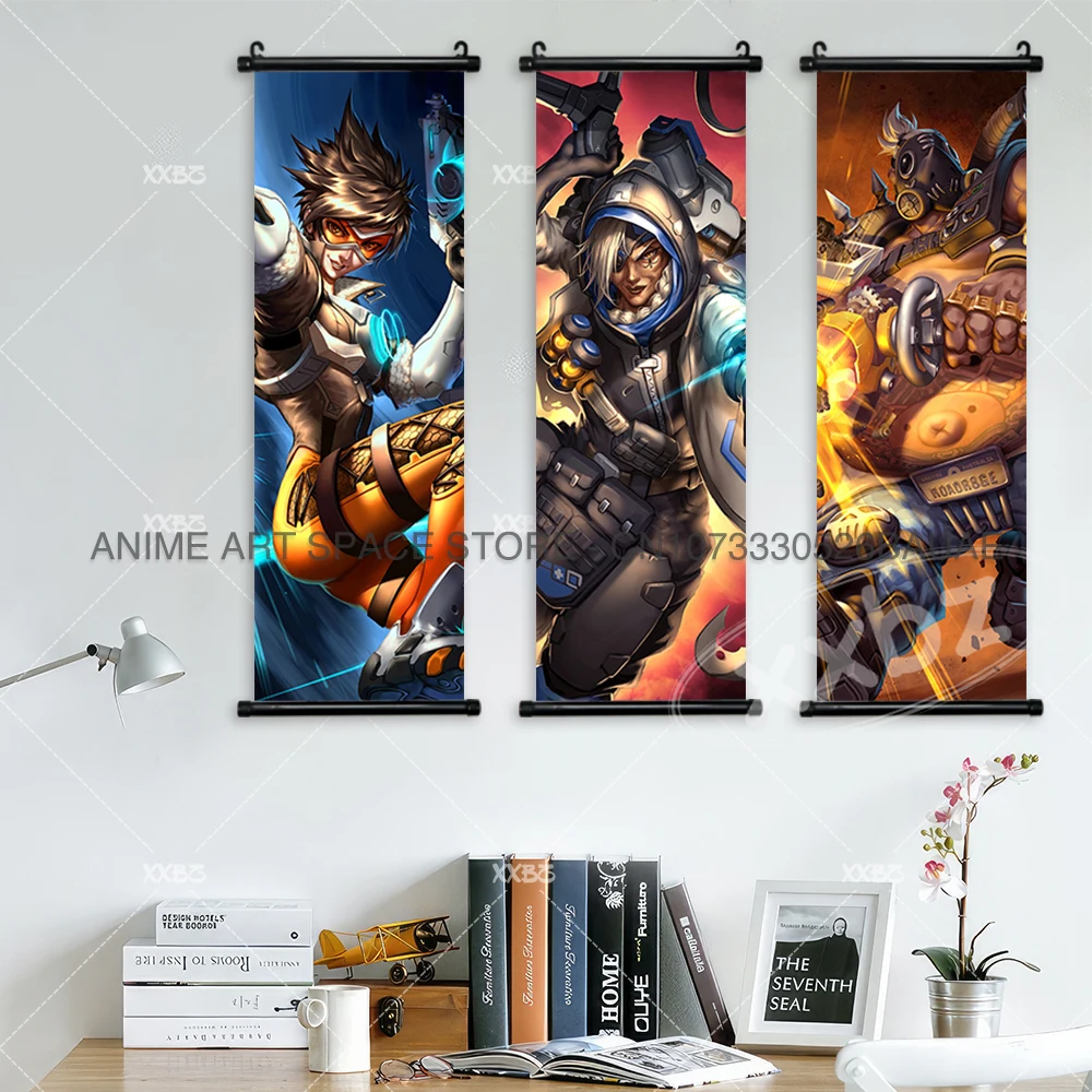 Overwatch Hanging Painting Sombra Game Poster Cassidy Wall Art Mei Scroll Picture Pharah Home Decoration Reaper Wallpaper Tracer