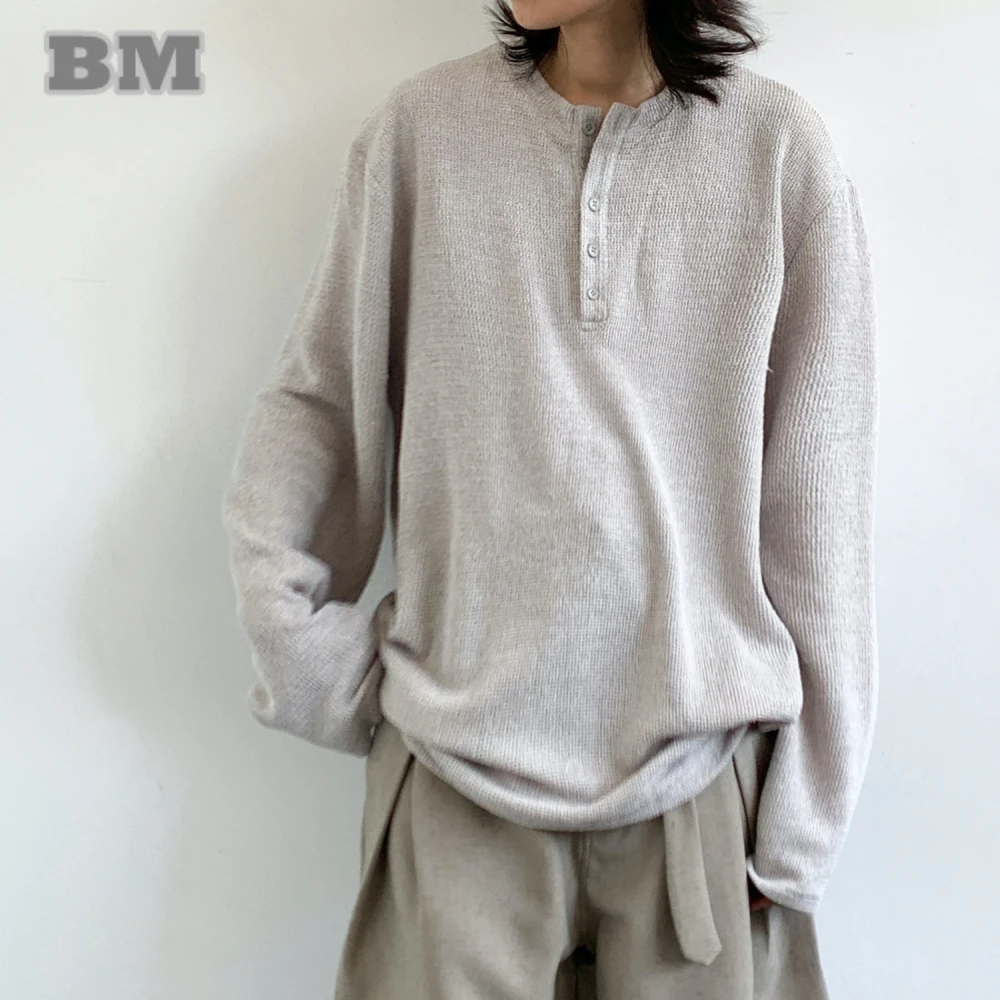 

‌ Корейская уличная одежда, вязаная футболка с длинным рукавом для мужчин и женщин, однотонный свободный пуловер в студенческом стиле, повседневный модный многослойный топ