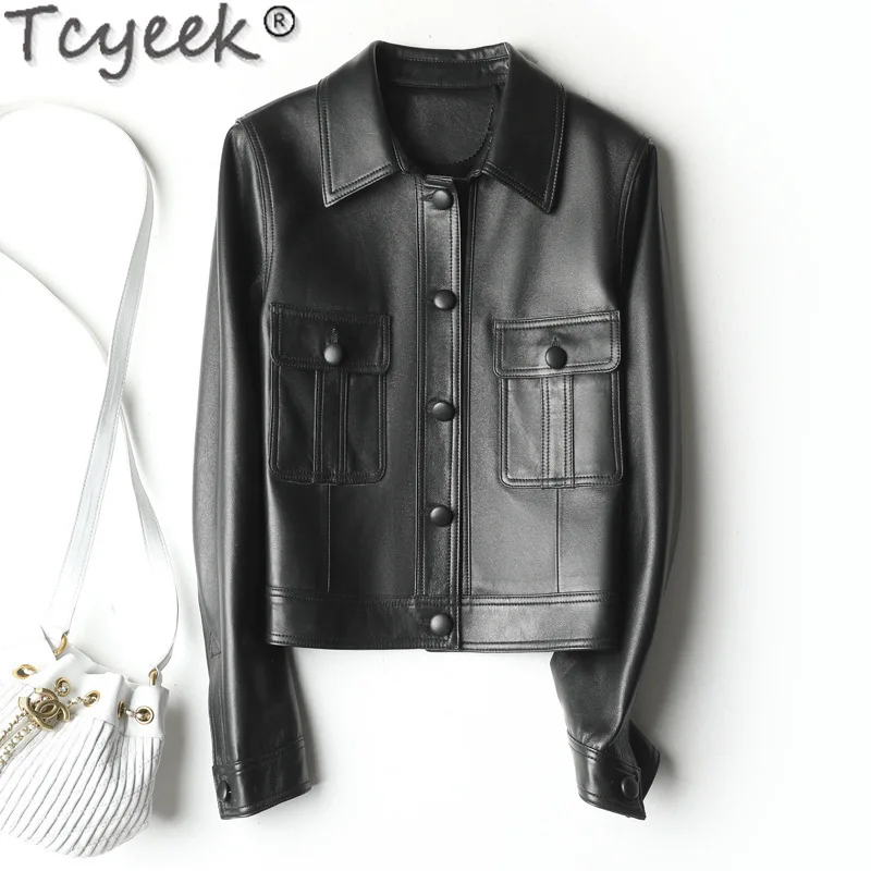 Cyeek Genuine Leather Sheepskin Coat Natural Leather Jacket Women 2024 Autumn Clothes Women's Motocycle Jackets Jaqueta De Couro