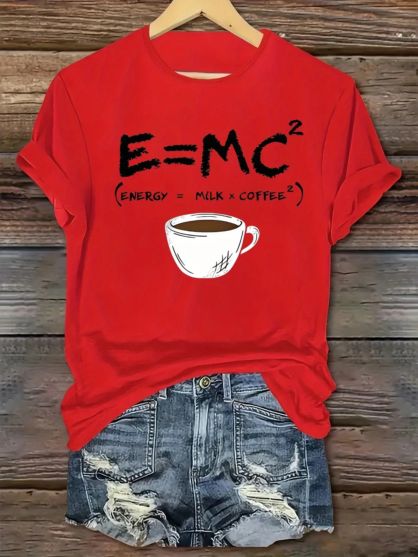 Round Neck Short Sleeve Machine Washable White Women's Casual Coffee & Letter Print T-Shirt - Soft Polyester Blend