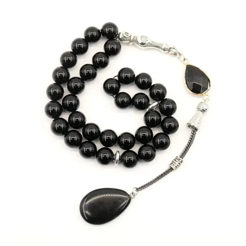 33pcs10mm natural agate black bead rosary Muslim Tasbih Jewelry pendant, gift box Middle Eastern prayer bracelet wedding gift