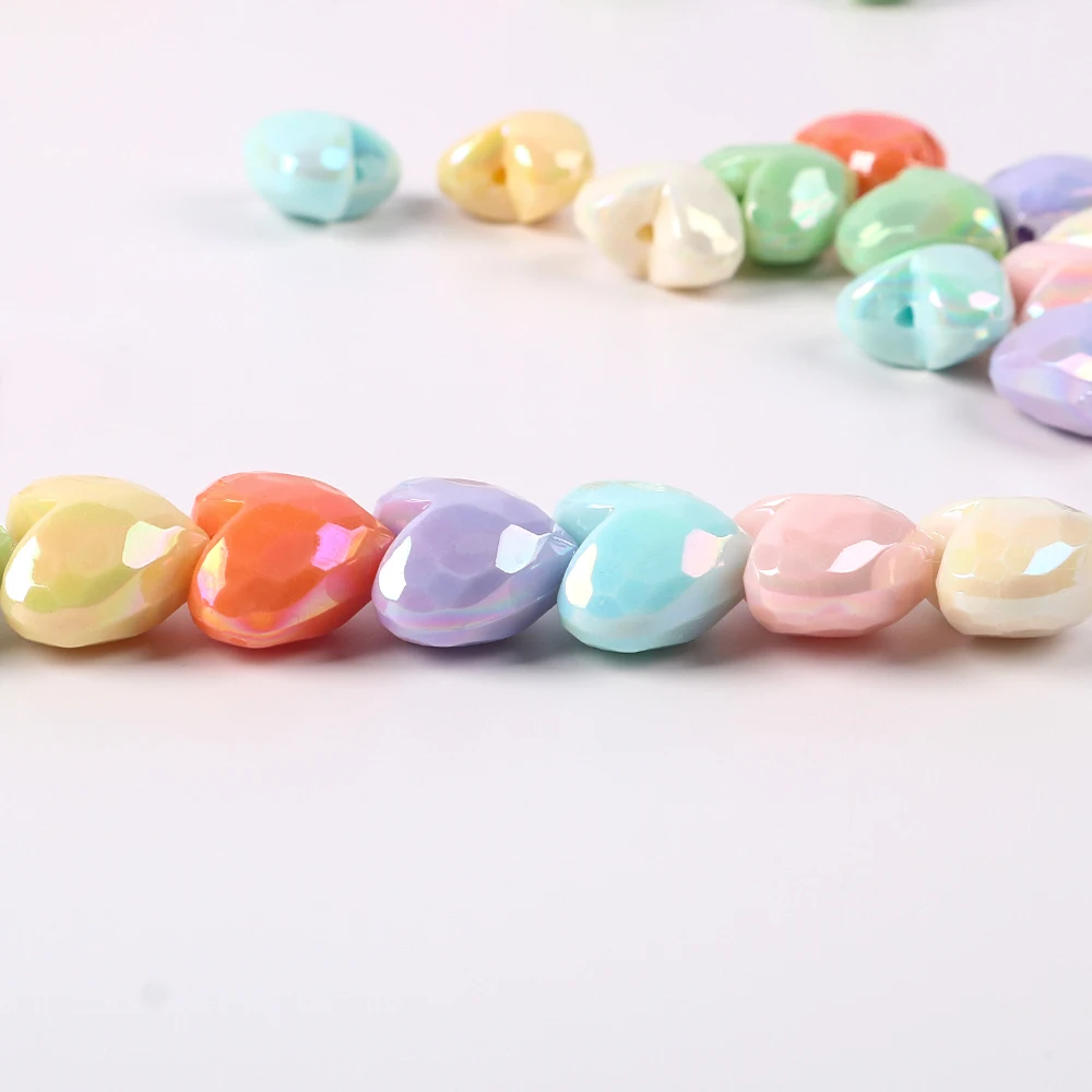 10pcs Acrylic Cut Love Heart Beads AB Color Large Crystal Loose Spacer Beads for Necklace Bracelet Pendant Jewelry Making