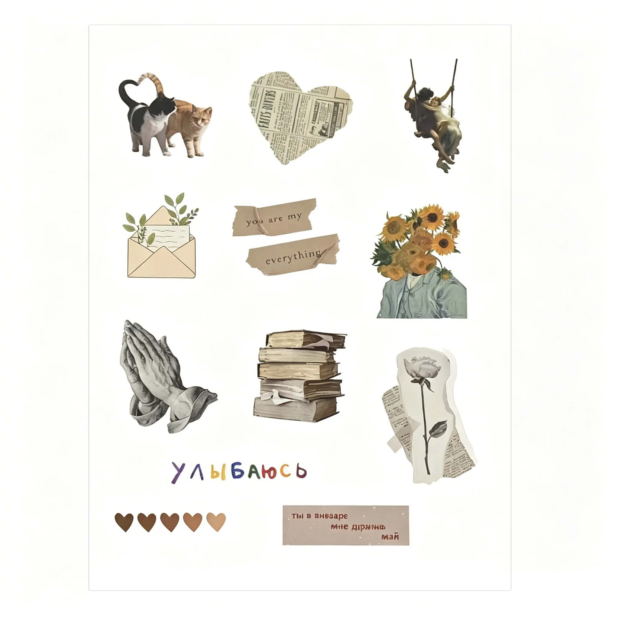 5 Sets of Vintage Heart-Themed Stickers, Including 60 Irregularly Shaped Text Stickers, Perfect for Valentine's Day Decorations, Suitable for Photo Albums, Diaries, Mugs, Laptops, and Smartphones