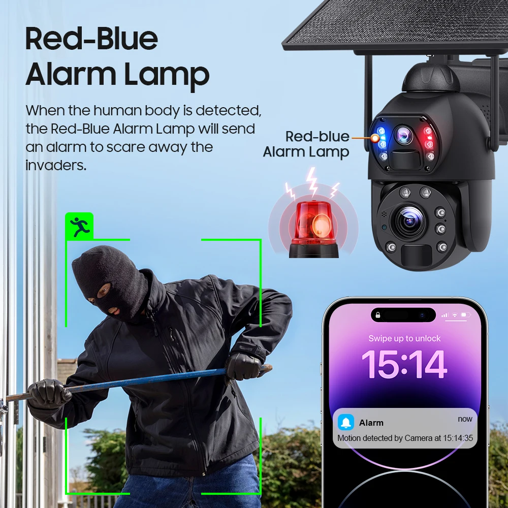 Uoulyn 10W 6M 20X Zoom Dual View Outdoor 4G EU (Afrika) Netwerk Solar PTZ CCTV Camera met Volledig Metalen Behuizing