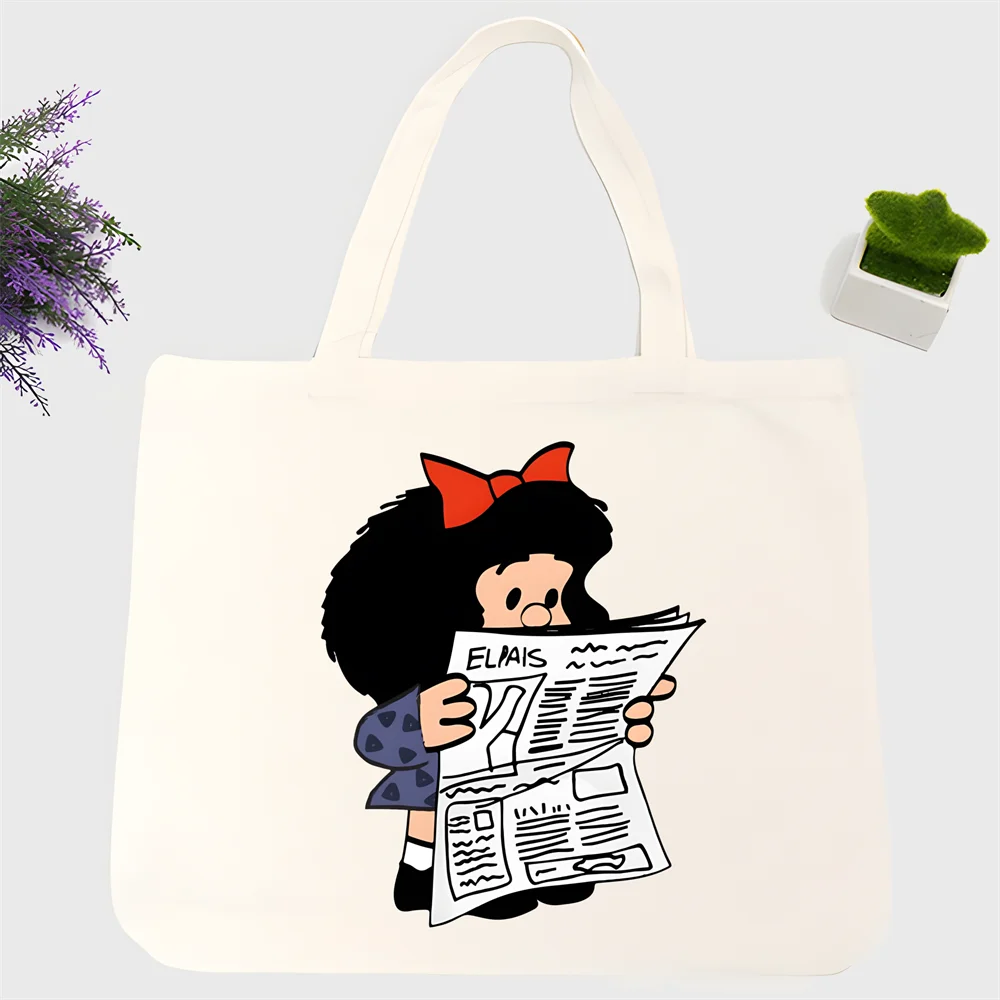 mafalda Women Men Handbags Canvas Tote bags Reusable Cotton High capacity Shopping Bag