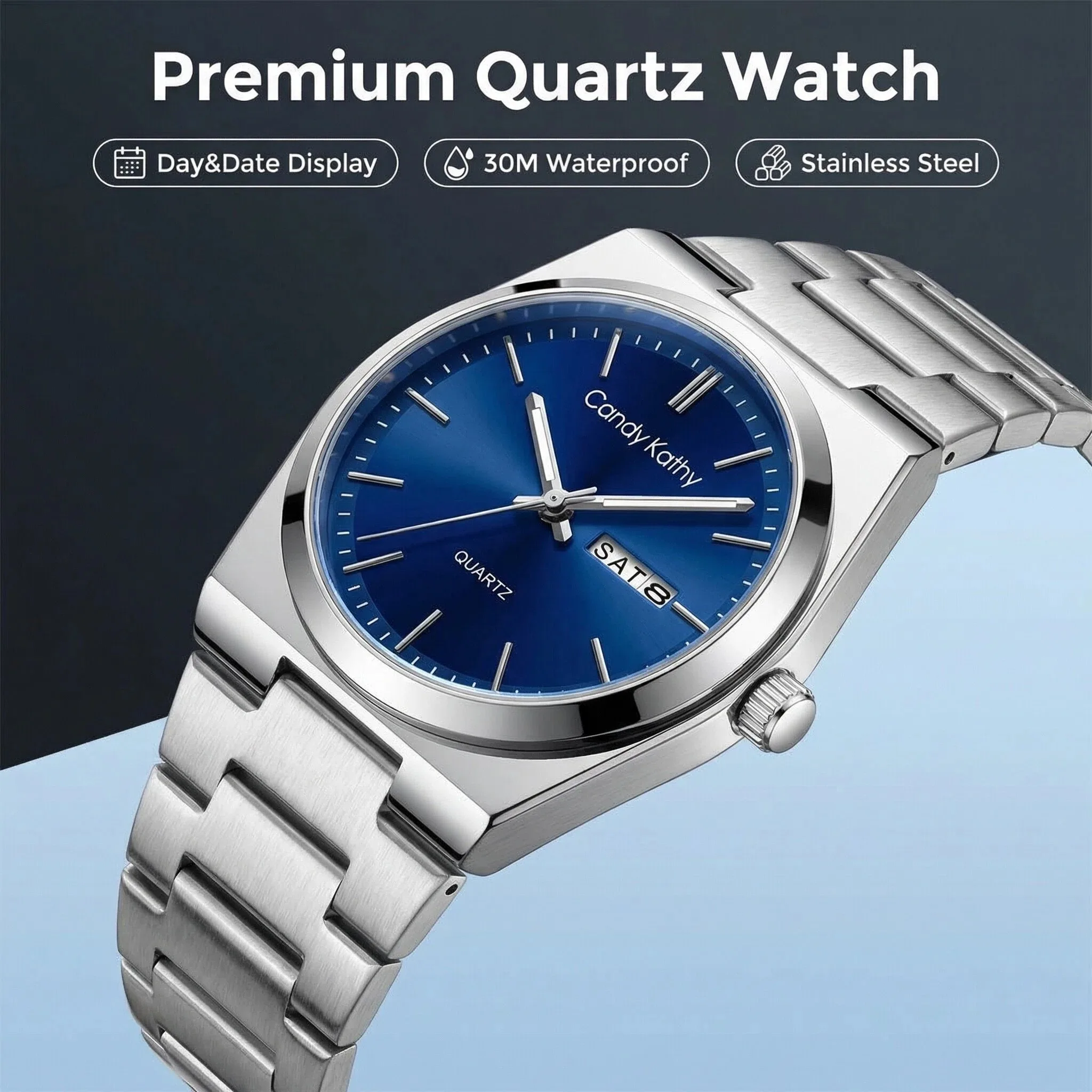 CANDY KATHY Fashion Men's Quartz Watch Stainless Steel Waterproof Luminous Man Watch Chronograph Date Multifunction Watches For Men