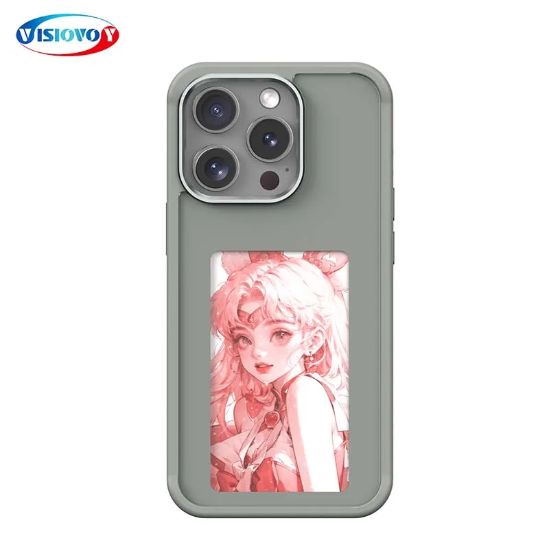 

DIY Picture E-ink battery Free Screen Smart NFC Function for iPhone 13 14 15 Pro Max Couple Phone Covers Cartoon Girl for Fundas