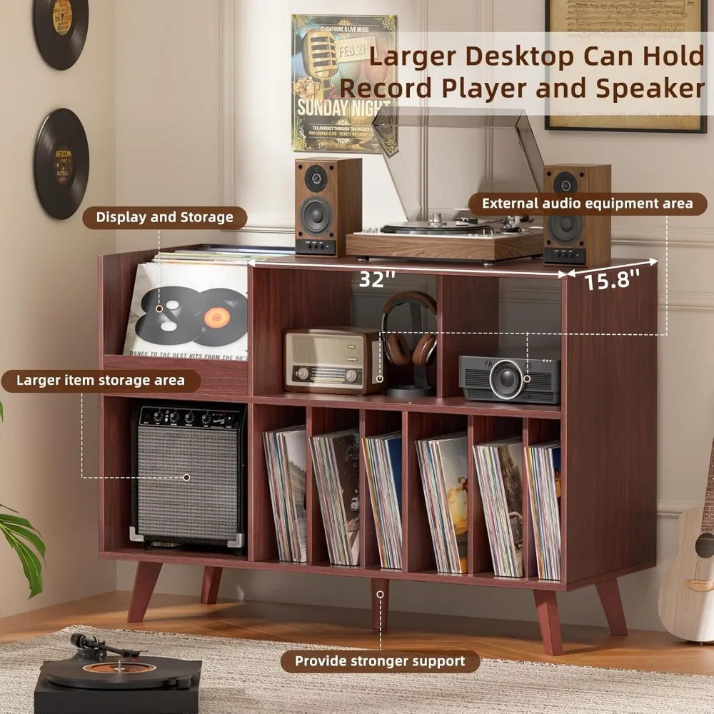 حامل تخزين كبير لسجلات الفينيل مقاس 48 بوصة مع منطقة عرض وحامل القرص الدوار لحلول تخزين مشغل التسجيلات #4