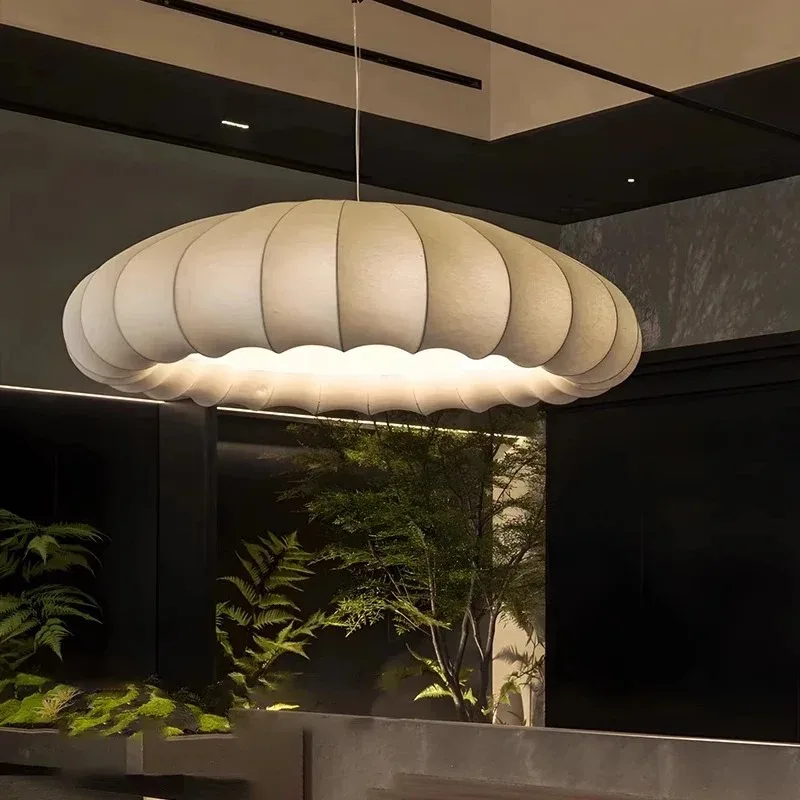 Japanese Style Vintage Silk Pumpkin Pendant Light, Soft Chandelier for Tea Room, Restaurant & Home Decor