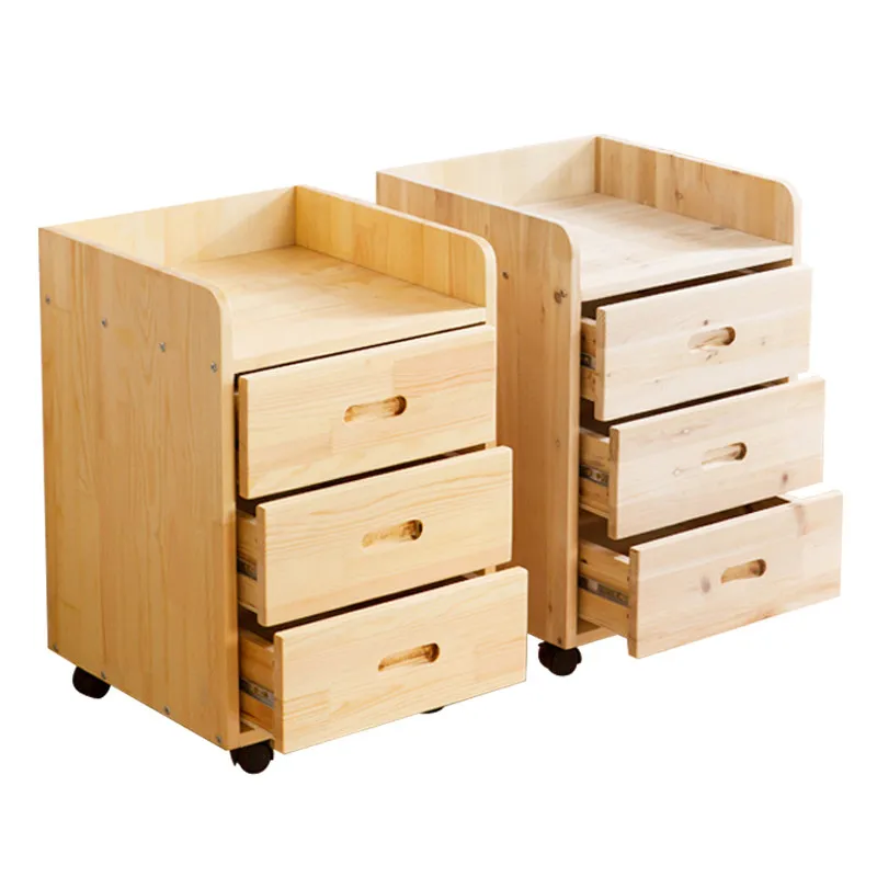 Solid wood file cabinet, pine bedside with wheeled drawers, simple modern table bottom cabinet, three-pump mobile custom bedside