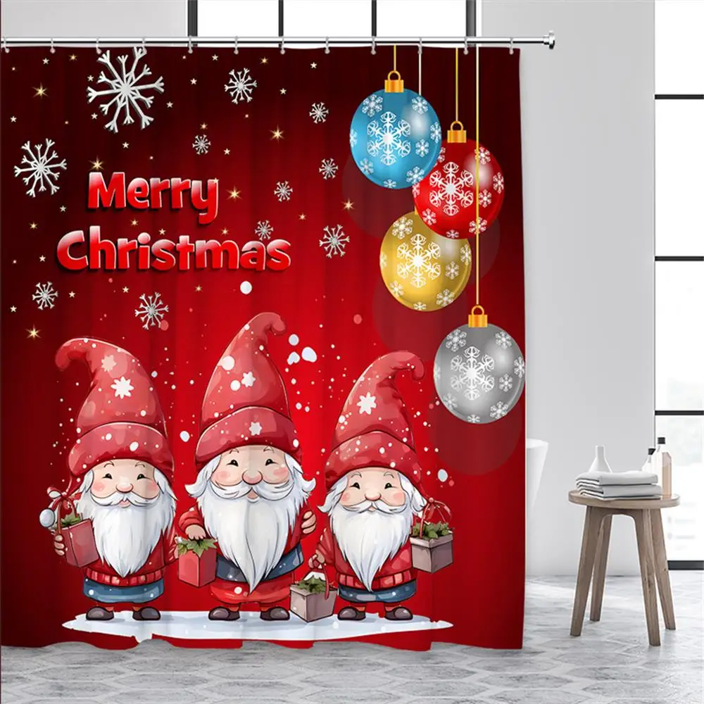 Funny Cartoon Santa Claus Shower Curtains Red Truck Winter Forest Cedar Christmas Bath Curtain Home Bathroom Decor With Hooks