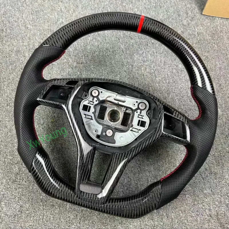 100% Real Carbon Fiber+ Leather Steering Wheel For Mercedes-benz C Class 166 W204 C260 CGI C180