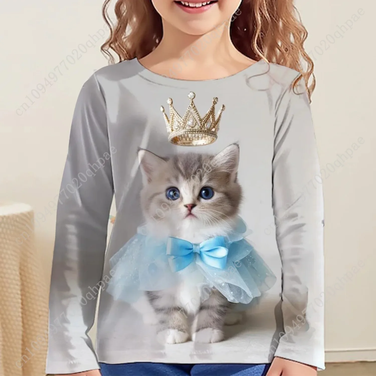 ملابس الأطفال فتاة تي شيرت علوي طويل الأكمام الأطفال تي شيرت لطيف القط طباعة عادية الاطفال الصيف الخريف ملابس فتاة الملابس