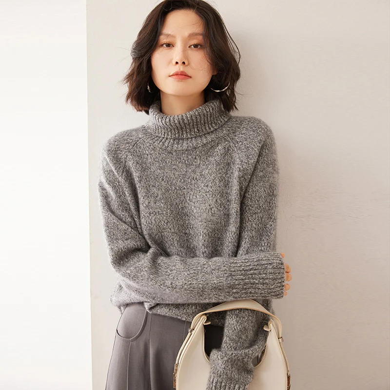 

Женский утепленный свитер из 100% кашемира с высоким лацканом, большой размер, вязаный пуловер, модная цветная пряжа, высококачественная блузка с длинными рукавами