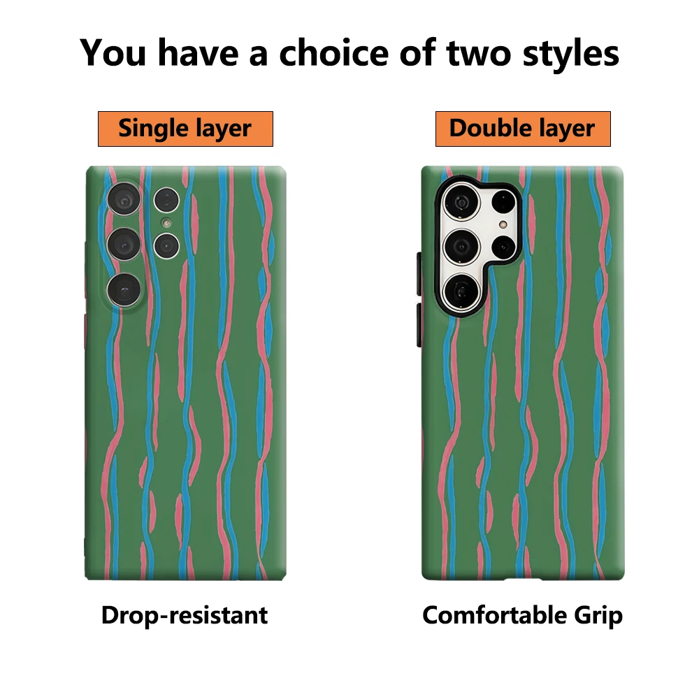 حافظة لهاتف سامسونج جالاكسي S25 Ultra S24 S23 Ultra Plus غطاء خلفي لامع بطبقة مزدوجة باللون الأخضر والوردي والأزرق #2