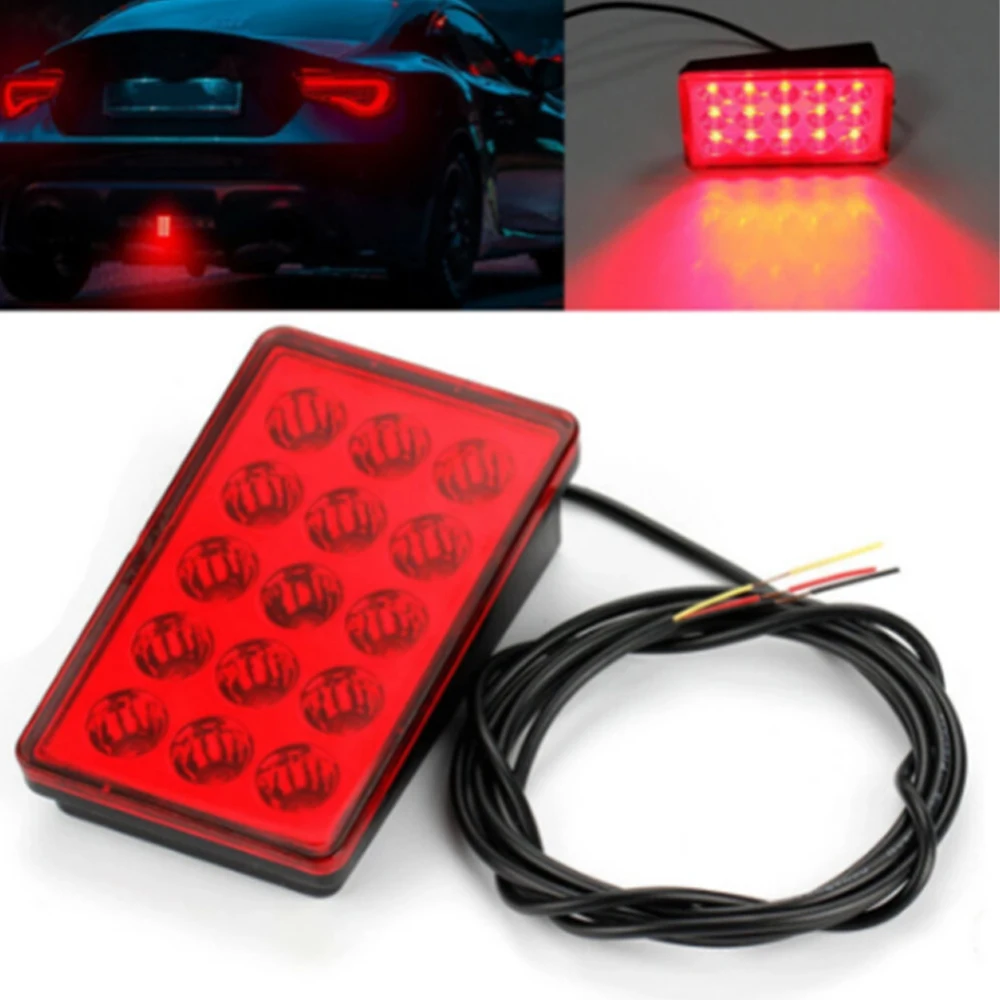 Car LED 3rd Brake Light F1 Style 15 LED Rear 3rd Third Strobe Flashing Tail Brake Stop Light Red/black Universal Car Accessories