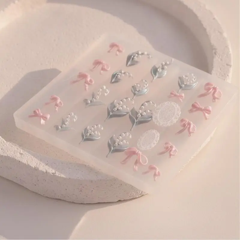 Reusable Silicone Nail Art Mold Lily of The Valley Petal Bow Shapes Non-Toxic for Professional Manicure Studio DIY Use