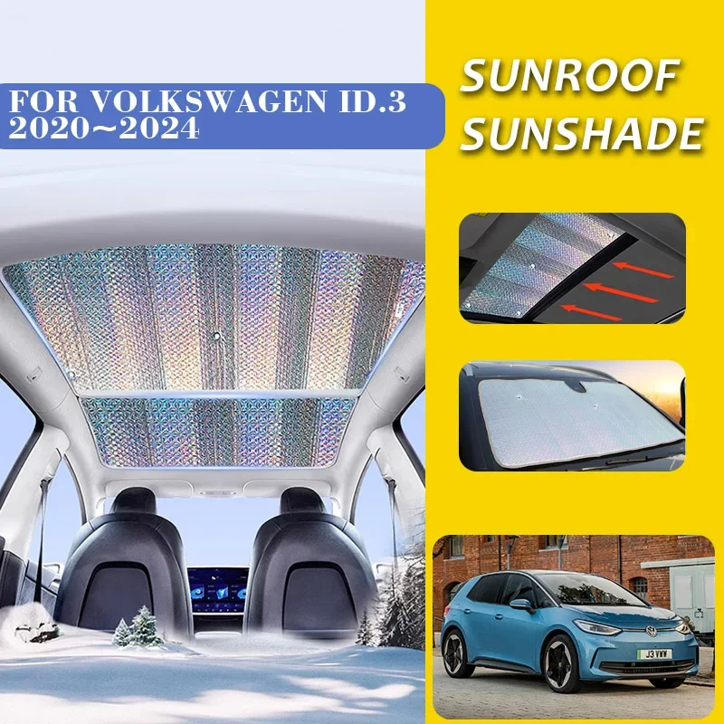 Pára-sol do carro para Volkswagen, clarabóia, telhado viseira, cortina de isolamento térmico, acessórios Anti-UV, VW ID.3, ID3, E11, E12, 2020 ~ 2024