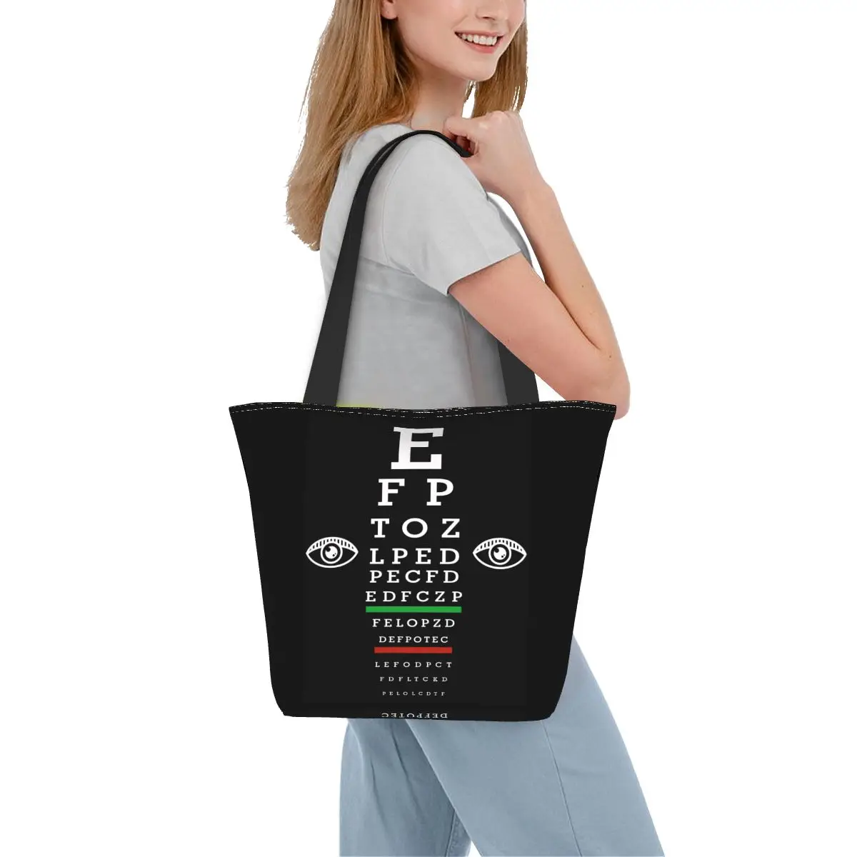 Custom Funny Funny Ophthalmologist Snellen Eye Chart Shopping Tote Bags Reusable Canvas Groceries Shoulder Shopper Bag