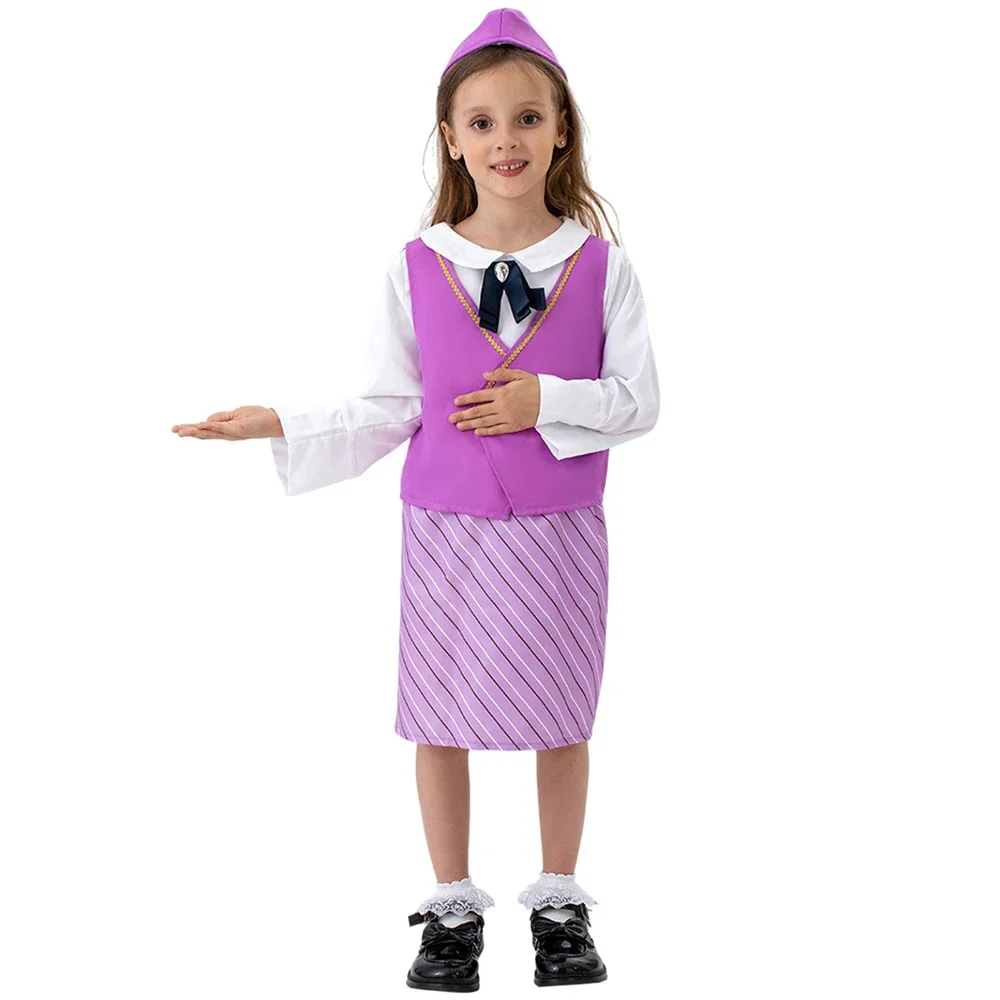 

Purple Child Flight Attendant Career Costume Girl Air Hostess Fancy Dress up Book Week Cosplay Girls Stewardess Uniform Costume
