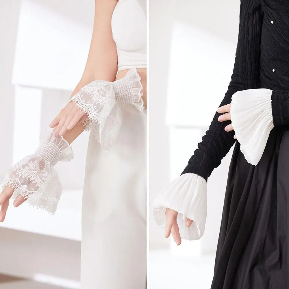 

1pair Elbow Sleeve Cuff Scar Cover Arm Cover Fake Sleeve Clothing Decoration Gloves Three Dimensional Lace Female Sun Protection