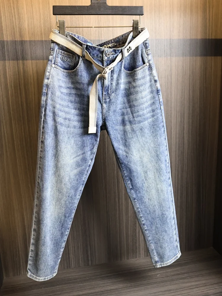 Comfortable Straight Leg Men's Jeans Cotton Feel Washed out Elastic Waistband Versatile Casual Fashion Spring Summer