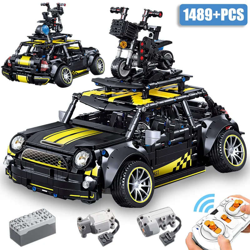 

Technical 1489pcs City Mini Cooper Car Model Building Blocks RC Supercar MOC Sports Vehicle Bricks Toys For Children Xmas Gifts