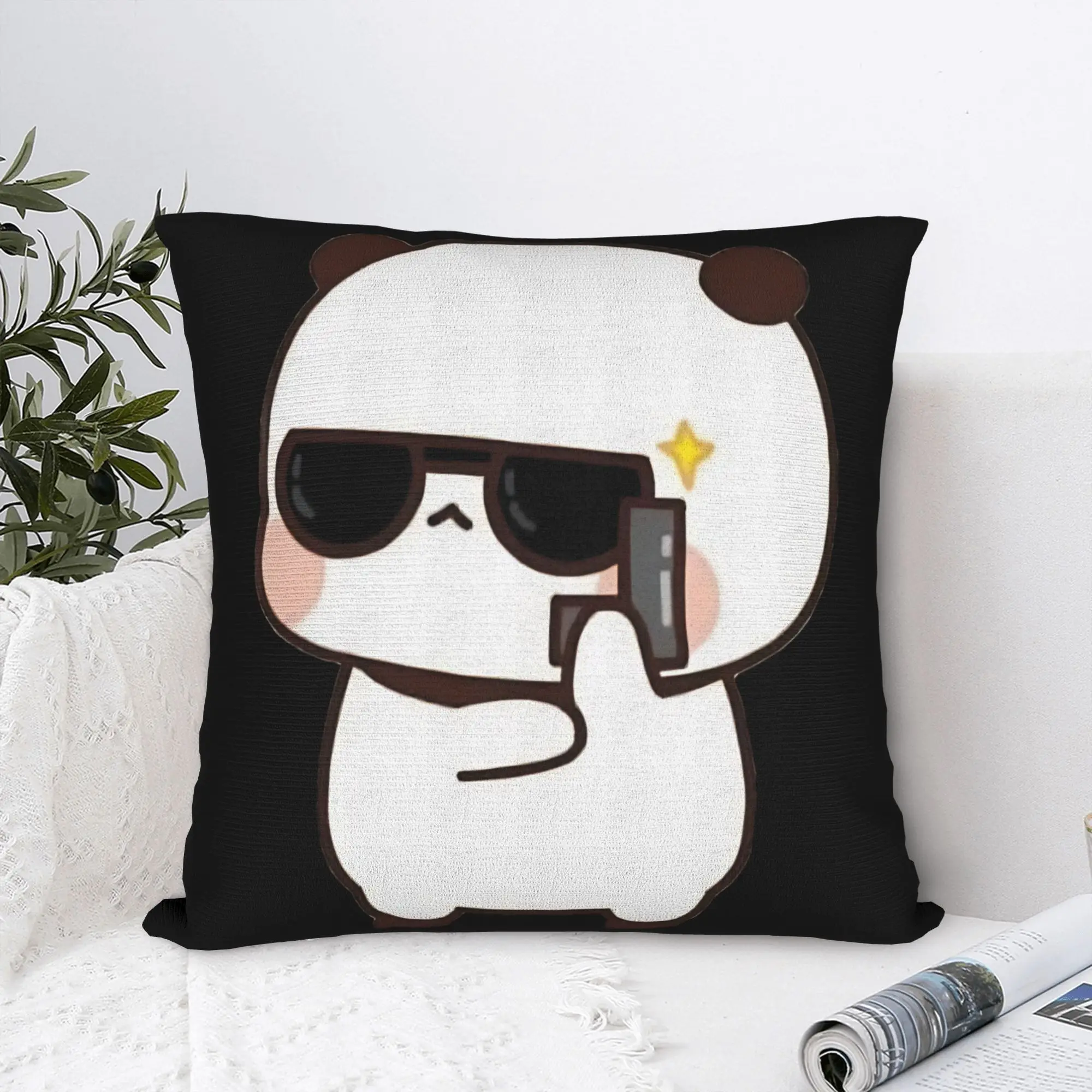 Bubu Is So Cool Cute Bear And Panda Couple Peach And Goma Pillow Case Soft Pillow Cover For Living Room Bed Chair Pillowcases