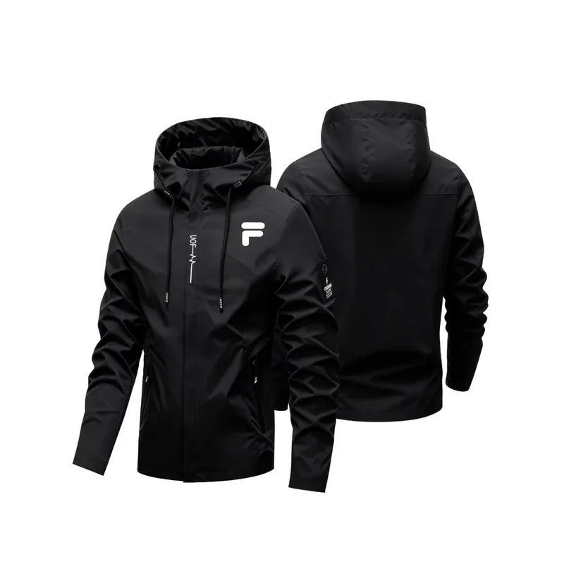Men's Hooded Waterproof and Windproof Zipper Coat Autumn Outdoor Hiking and Casual Sports Outerwear F Logo Style S-3XL Size