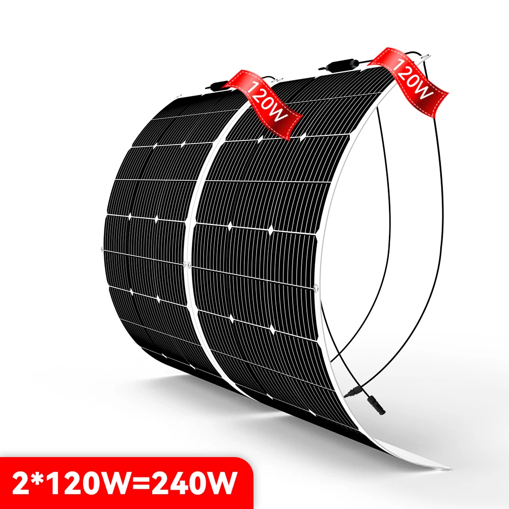 PowMr 240W Flexible Solar Panel 12V/18V Solar Charger 2PCS 120W Photovoltaic 24V System Solar Cell Camping Home Car Power Supply