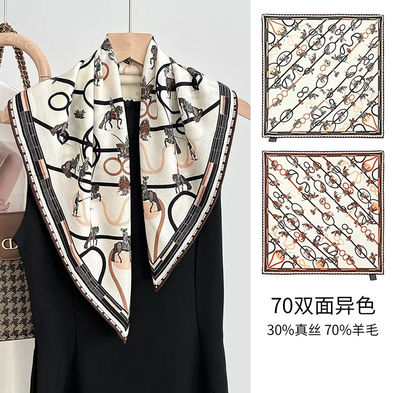 Double-Sided Wool Scarf Female Temperament Wild Autumn Winter 62 Square Shawl Dual-Use