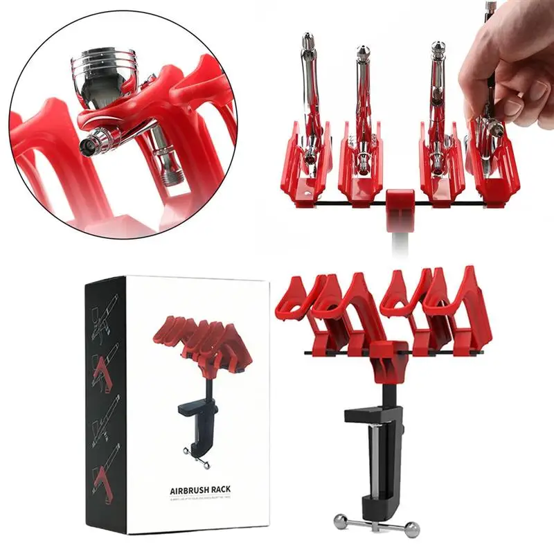 

Professional Airbrush Rack Holder for Model Carft Tool 360° Adjustable 4 Holding Pen Capacity Stand G Clamp for Table Support