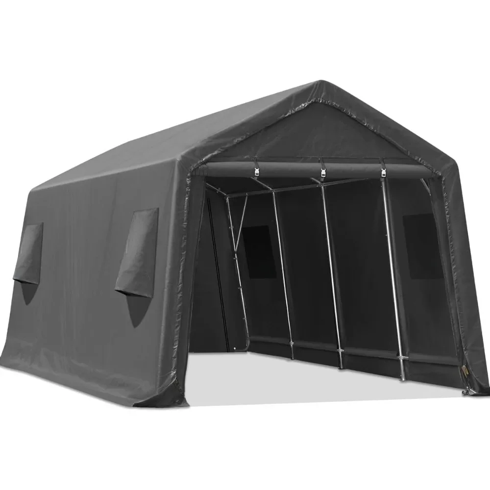 

Heavy Duty 10x20 ft Carport Outdoor Patio Portable Canopy Storage Shelter Shed with 2 Roll up Zipper Doors & Vents for Snowmobi