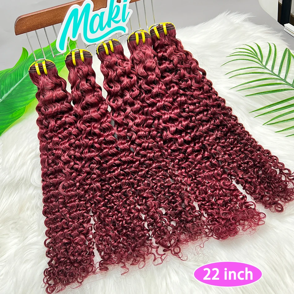 

# Наборы натуральных волос 99j Burgundy Colored Deep Curly, 100% вьетнамские волнистые волосы, 100 грамм, для женщин.
